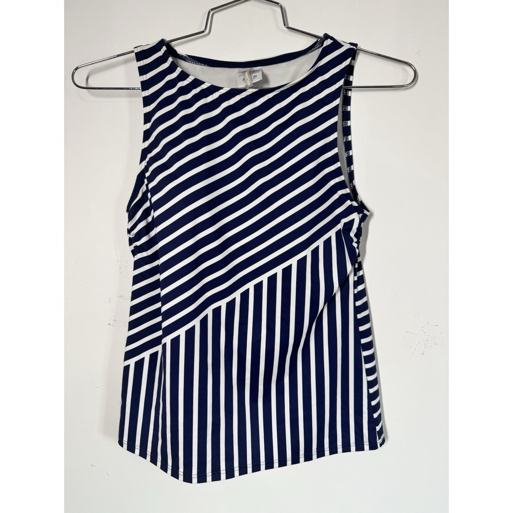 Lands‎ End Women's Soft Cup Tankini Swim Top Navy White Stripe Size 4 Water Park